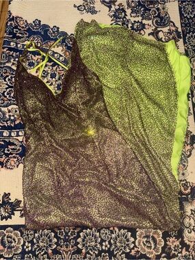 Y2k Jé Matadi by Sean Mehta green & purple Ombre evening dress w/ scarf, size 4